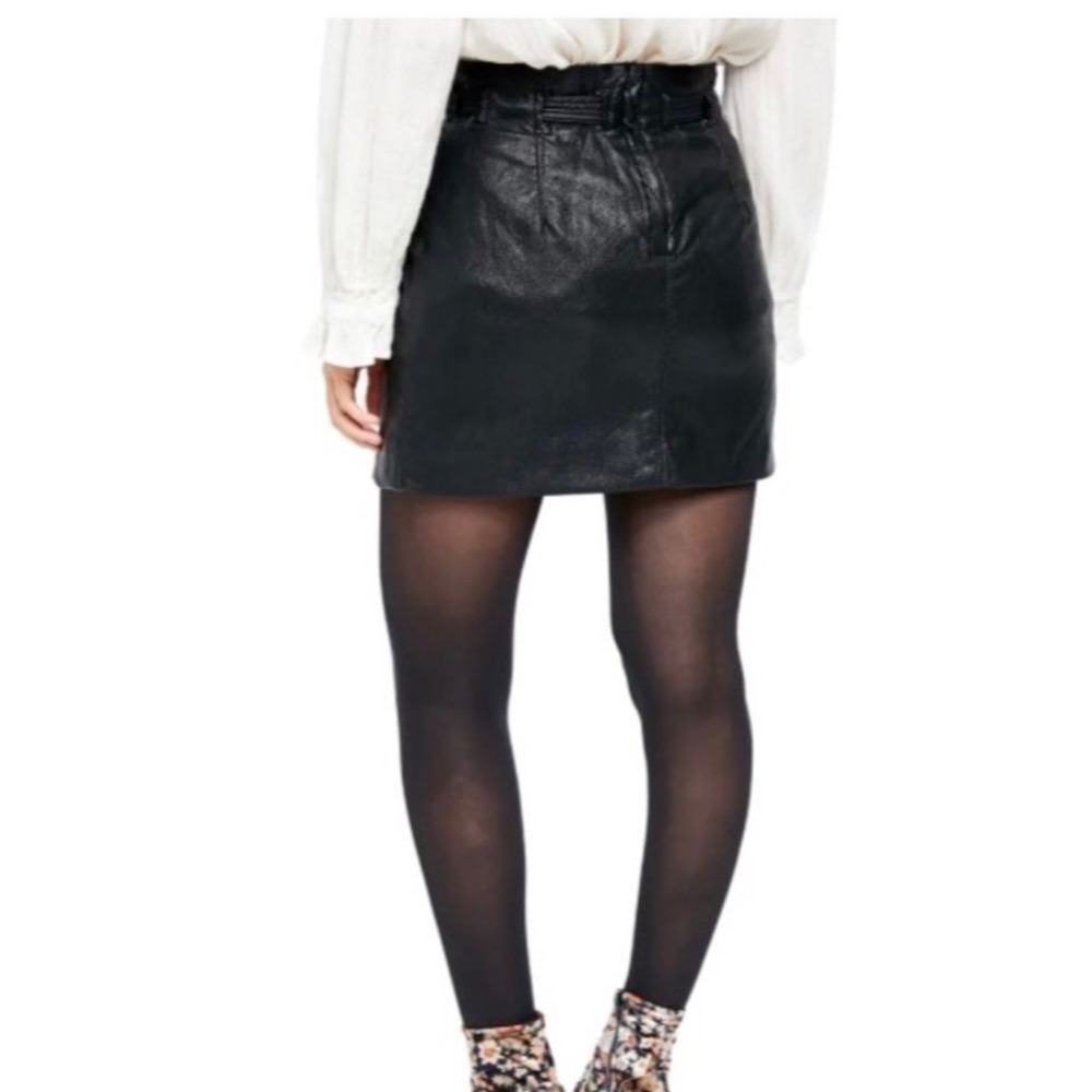 Free People Faux Leather Skirt Paperbag Waist Tie Belt Black Skirt Size 8 (G) - Picture 3 of 13